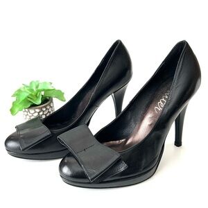 Butter Black Leather Bow Pumps Platform High Heels Made in Italy Size 7.5